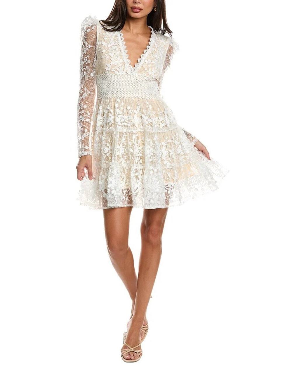 Gracia Mesh Mini Dress in White - M